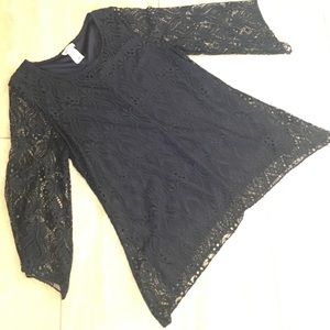 SOLD Navy Blue Lace Blouse by Brittany Black